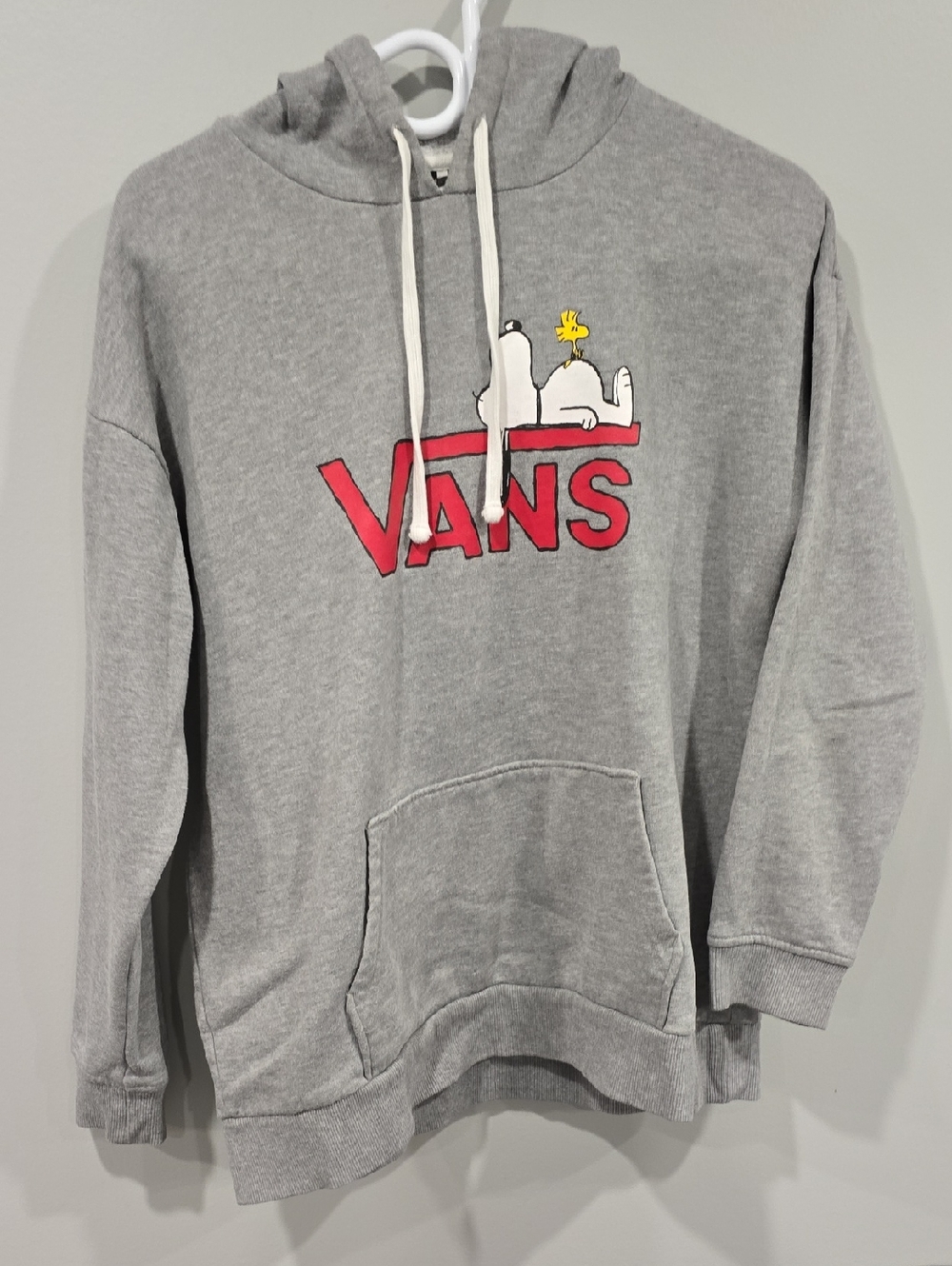 Vans Gray Hoodie with Red Logo and Snoopy Graphic